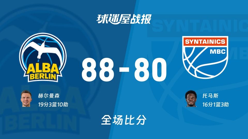 德篮甲ALBA柏林vs中央德国战报：88-80，赫尔曼森19+3+10