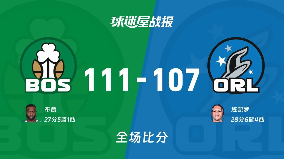 NBA凯尔特人vs魔术战报：111-107，布朗27+5+1