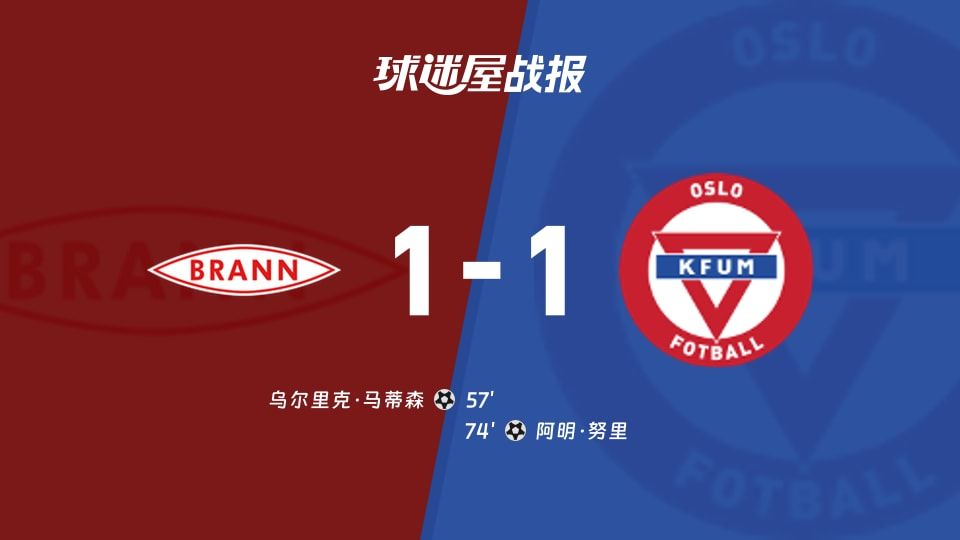 【挪超】布兰vsKFUM奥斯陆比赛结果:布兰(1-1)KFUM奥斯陆比分战报(2025年11月10日)