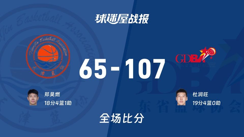 全运男篮杯赛：杜润旺19+4，广东以107-65战胜天津