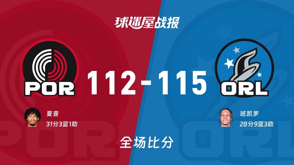 NBA常规赛：魔术以115-112战胜开拓者，班凯罗28+9+3