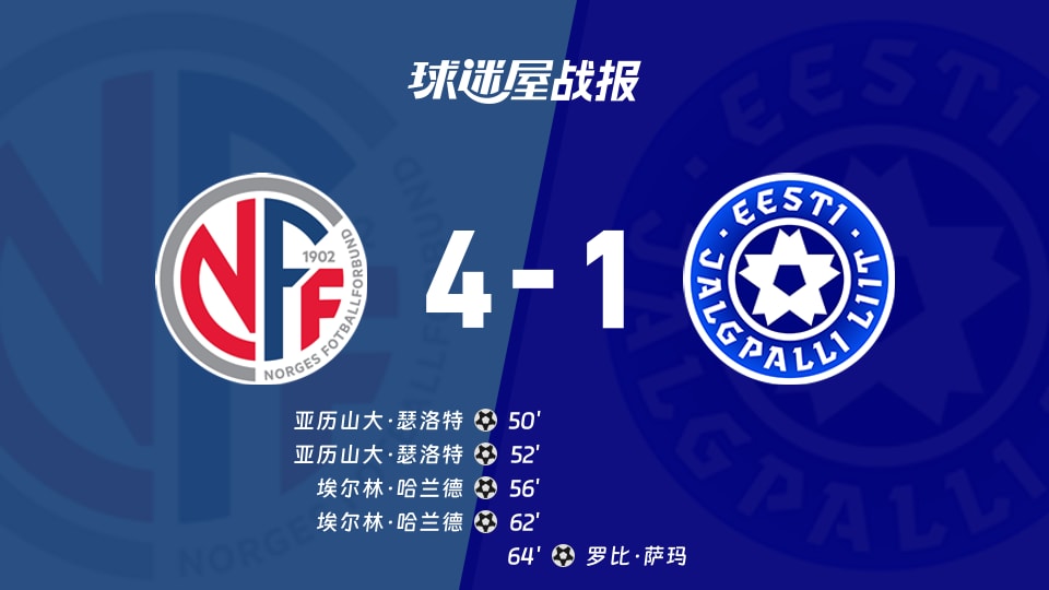 【世欧预】挪威vs爱沙尼亚比赛结果:挪威(4-1)爱沙尼亚比分战报(2025年11月14日)