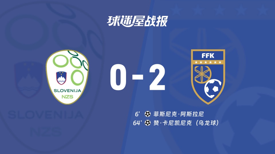 【世欧预】斯洛文尼亚vs科索沃比赛结果:斯洛文尼亚(0-2)科索沃比分战报(2025年11月16日)