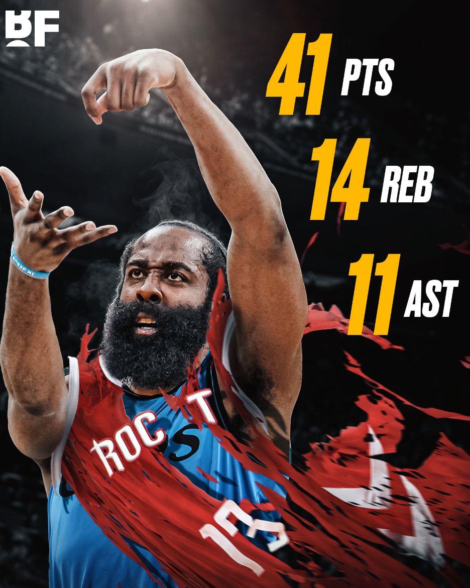 36岁哈登一战创7纪录显心酸！近三战场均40分钟 美记：贡献超越小卡