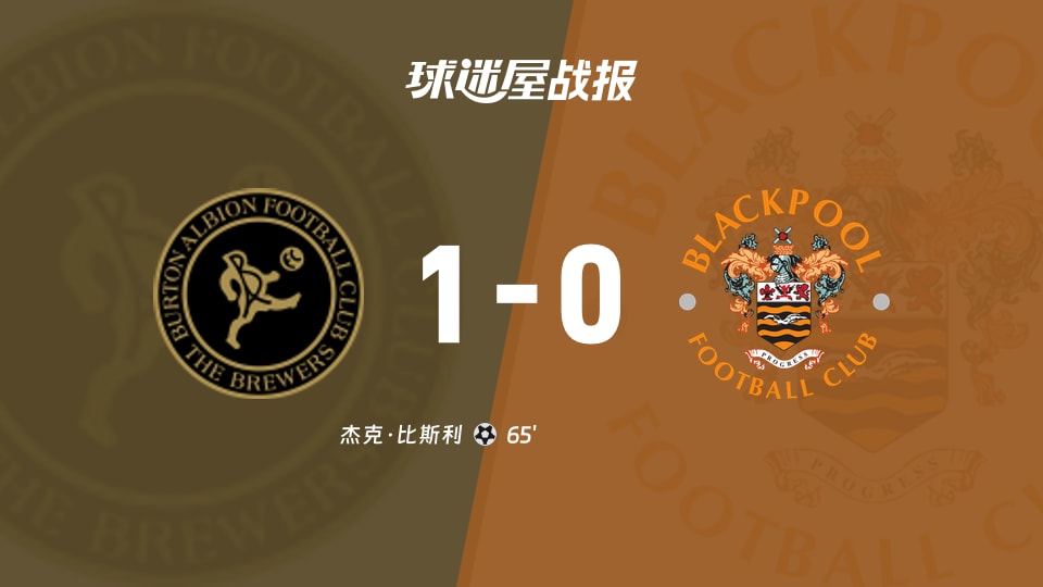 【英甲】伯顿vs布莱克浦比赛结果:伯顿(1-0)布莱克浦比分战报(2025年11月15日)