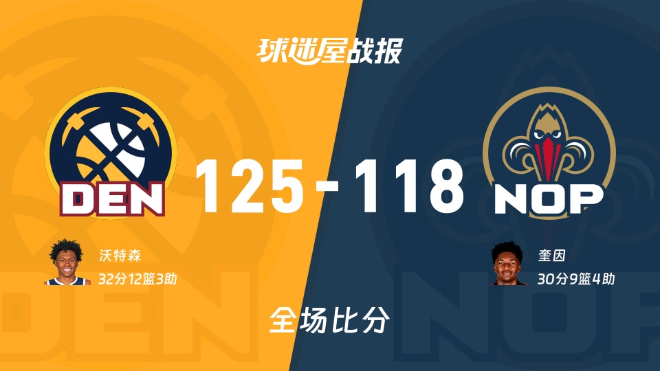 NBA常规赛:沃特森32+12+3,掘金以125-118战胜鹈鹕