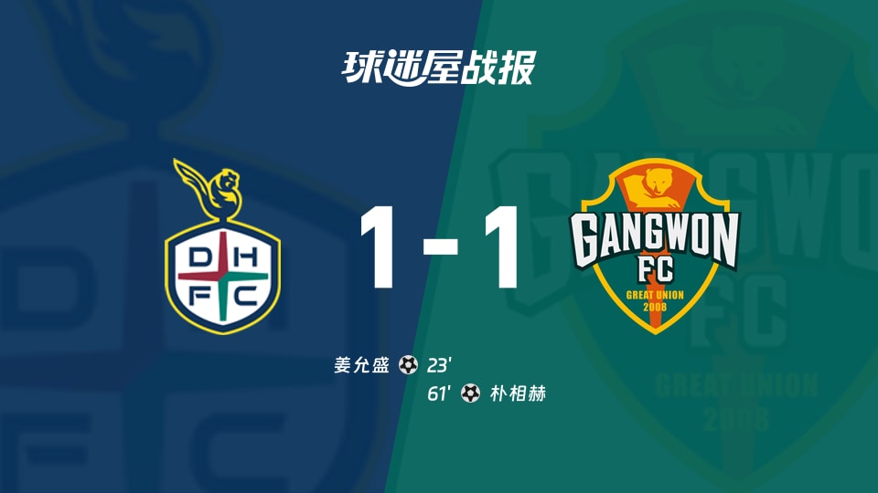 【韩K联】大田市民vs江原FC比赛结果：大田市民(1-1)江原FC比分战报(2025年11月22日)