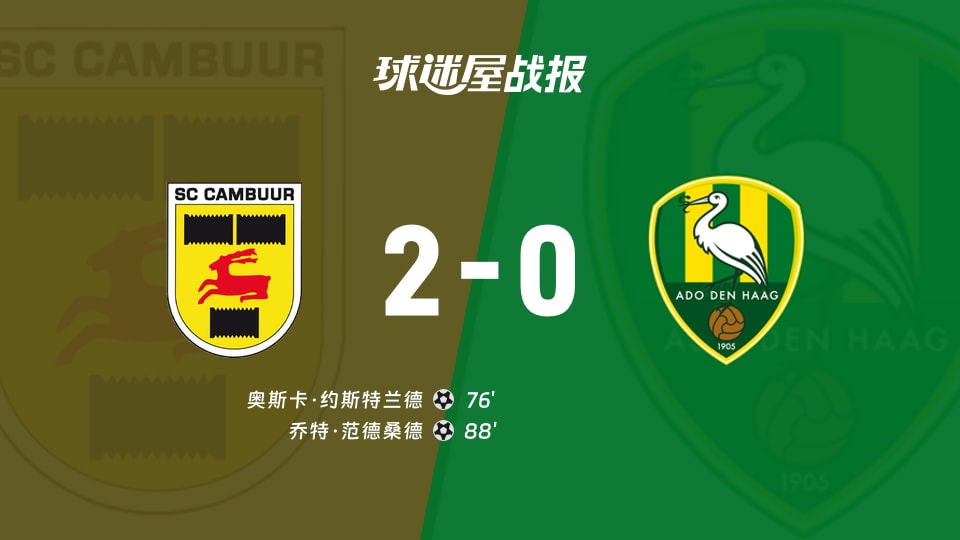 【荷乙】坎布尔vs海牙比赛结果:坎布尔(2-0)海牙比分战报(2025年11月22日)