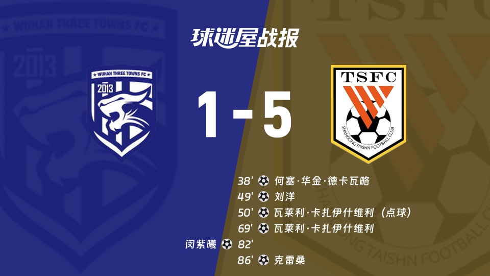 【中超】武汉三镇vs山东泰山比赛结果：武汉三镇(1-5)山东泰山比分战报(2025年11月22日)