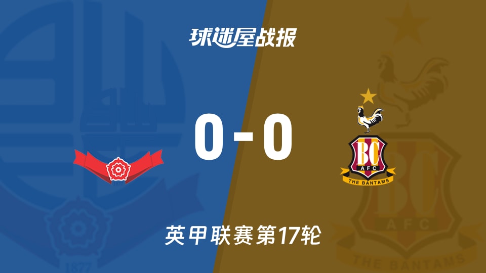 【英甲】博尔顿vs布拉德福德比赛结果:博尔顿(0-0)布拉德福德比分战报(2025年11月22日)