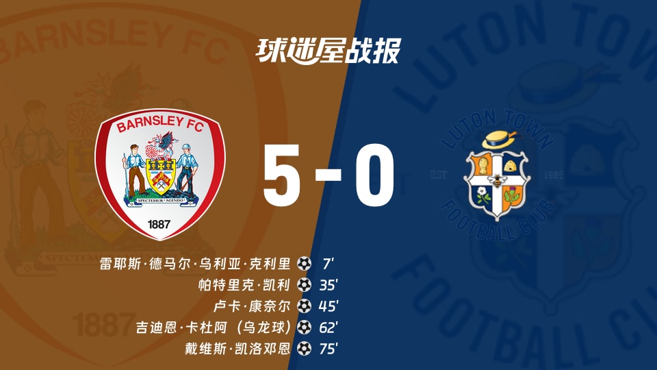 【英甲】巴恩斯利vs卢顿比赛结果：巴恩斯利(5-0)卢顿比分战报(2025年11月22日)