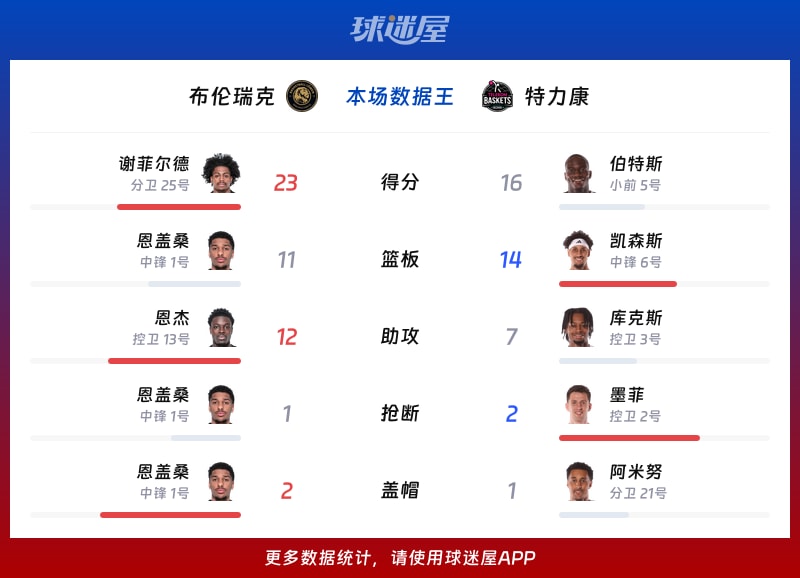 布伦瑞克vs特力康各项最佳