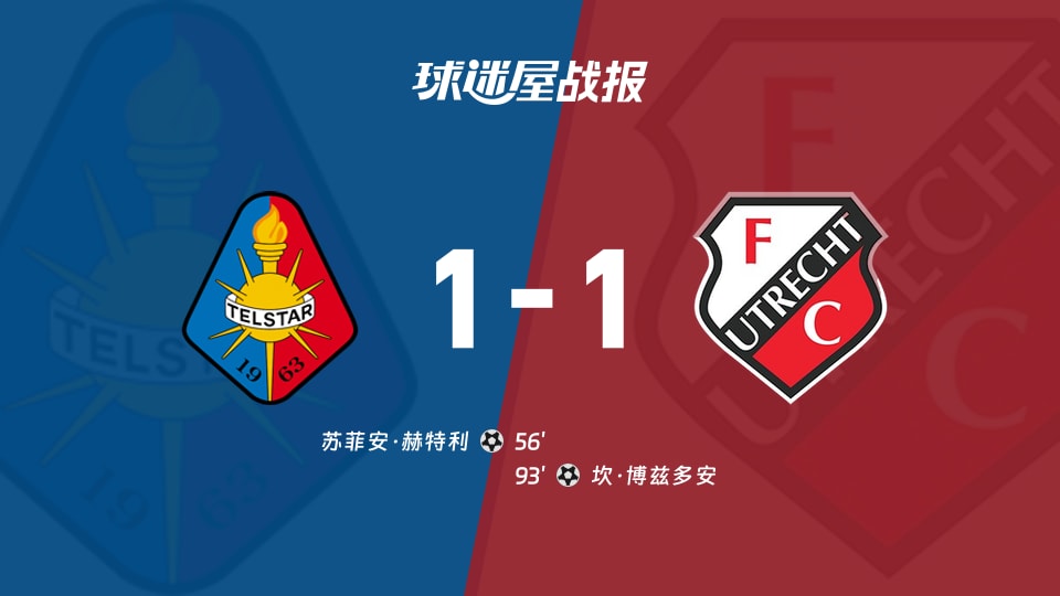 【荷甲】特尔斯达vs乌德勒支比赛结果：特尔斯达(1-1)乌德勒支比分战报(2025年11月23日)