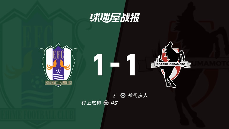 【日职乙】爱媛FCvs熊本深红比赛结果：爱媛FC(1-1)熊本深红比分战报(2025年11月23日)