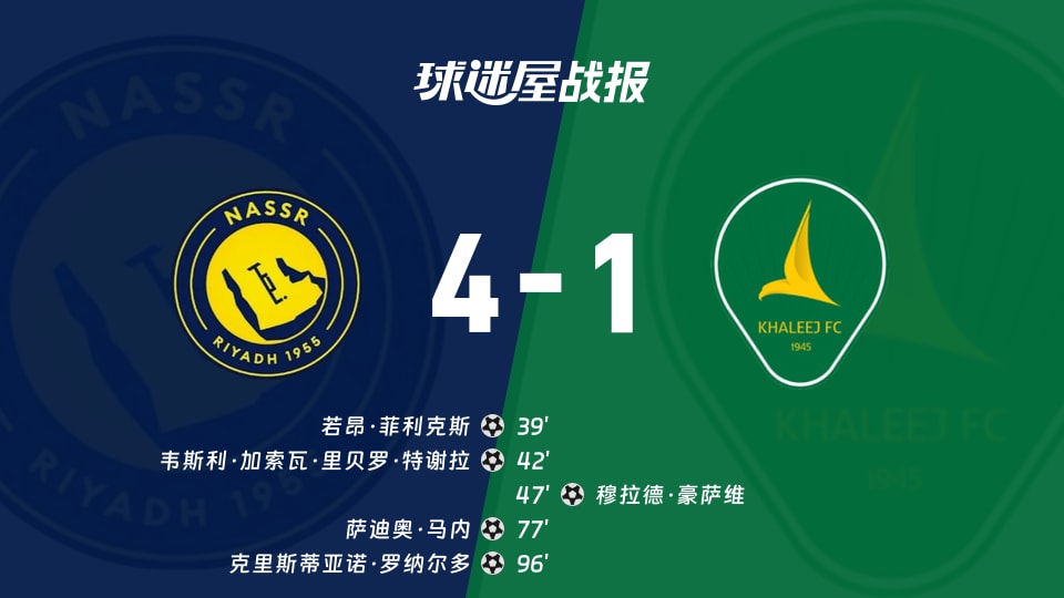 【沙特联】利雅得胜利vs塞哈特海湾比赛结果：利雅得胜利(4-1)塞哈特海湾比分战报(2025年11月24日)