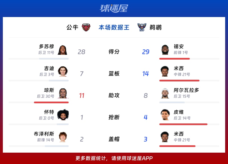 公牛vs鹈鹕各项最佳