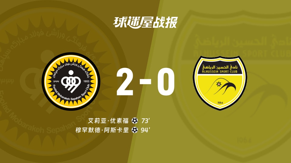 【亚冠二级】塞帕罕vs胡塞因比赛结果:塞帕罕(2-0)胡塞因比分战报(2025年11月26日)