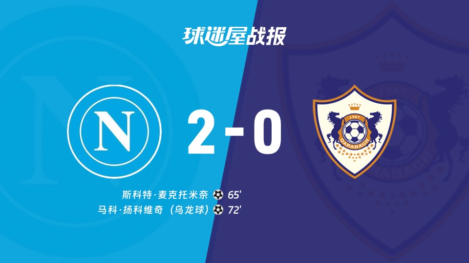 【欧冠】那不勒斯vs卡拉巴克比赛结果：那不勒斯(2-0)卡拉巴克比分战报(2025年11月26日)