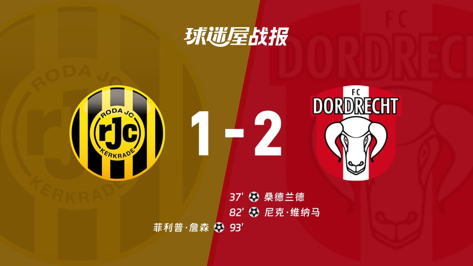 【荷乙】罗达JCvs多德勒支比赛结果：罗达JC(1-2)多德勒支比分战报(2025年11月26日)