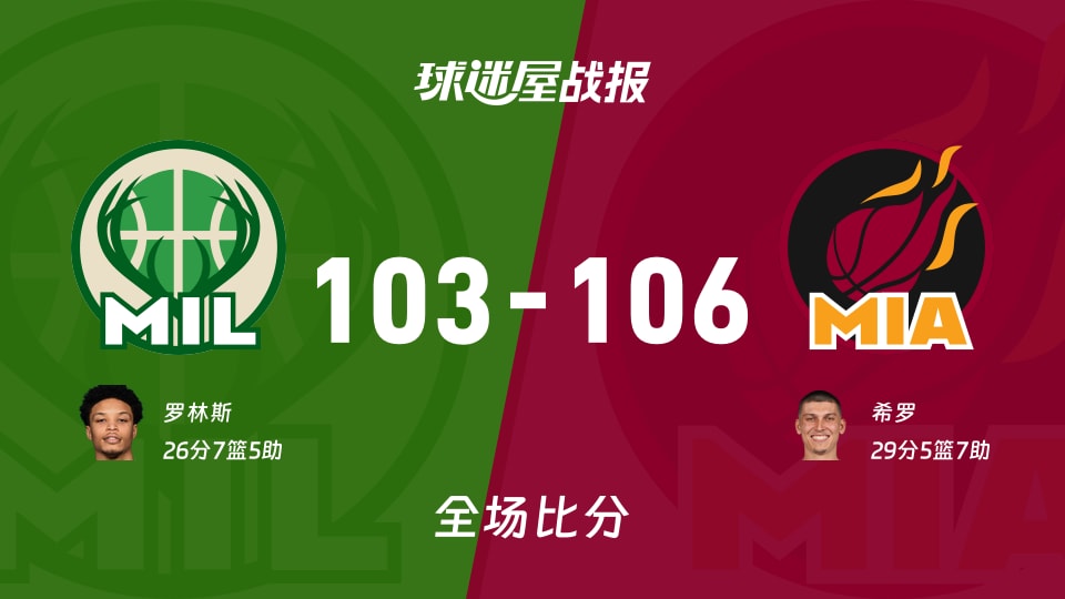 NBA常规赛：热火以106-103战胜雄鹿，希罗29+5+7