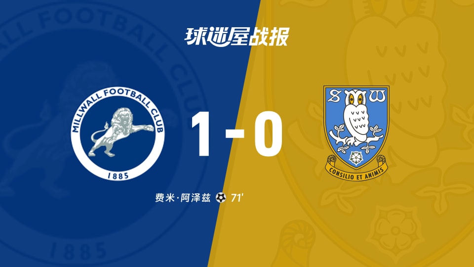 【英冠】米尔沃尔vs谢周三比赛结果：米尔沃尔(1-0)谢周三比分战报(2025年11月27日)
