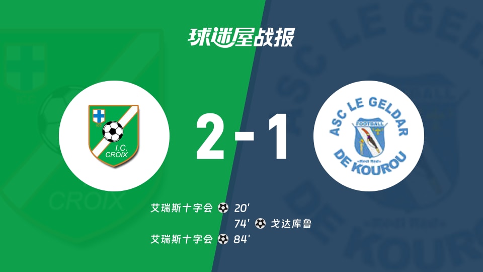【法国杯】艾瑞斯十字会vs戈达库鲁比赛结果：艾瑞斯十字会(2-1)戈达库鲁比分战报(2025年11月29日)