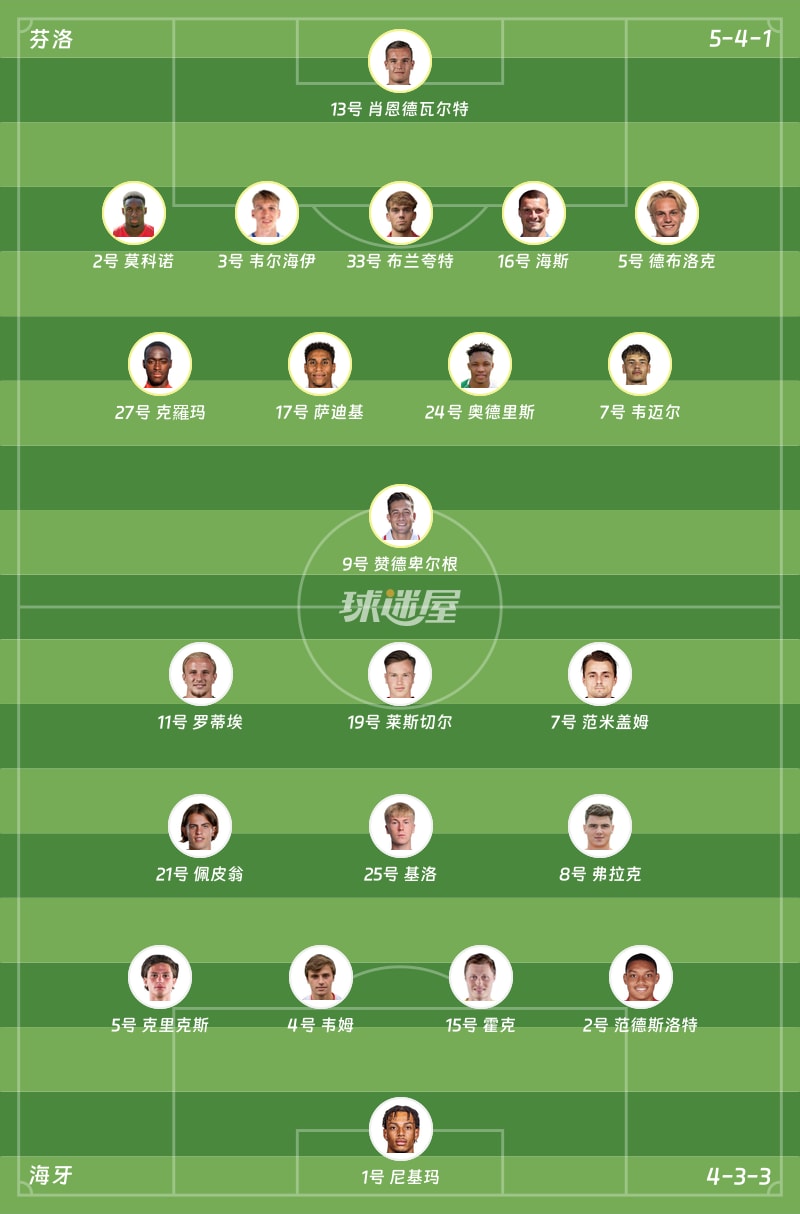 芬洛vs海牙首发阵容
