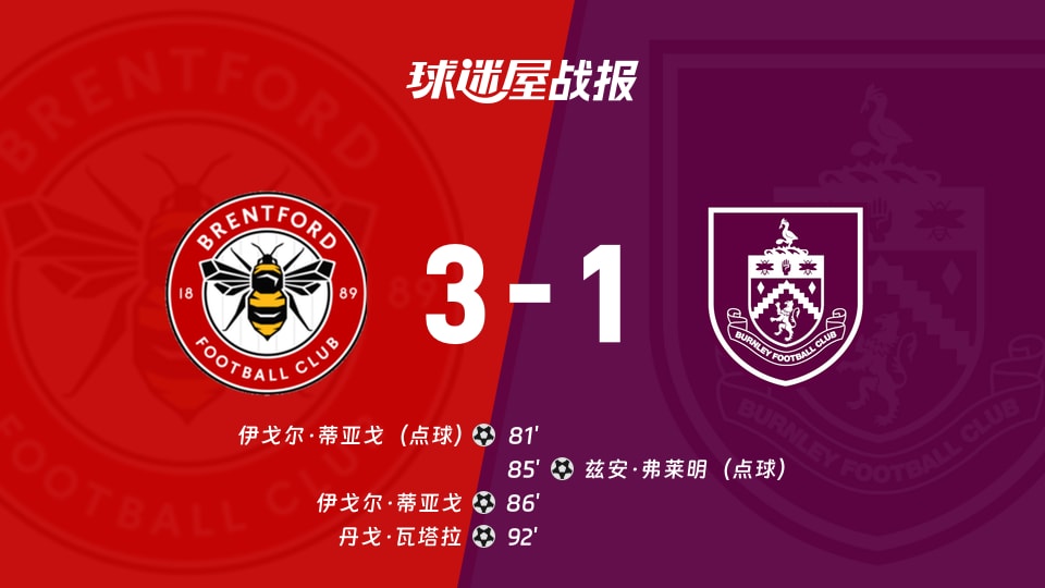 【英超】布伦特福德vs伯恩利比赛结果:布伦特福德(3-1)伯恩利比分战报(2025年11月29日)