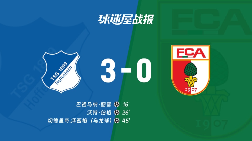 【德甲】霍芬海姆vs奥格斯堡比赛结果：霍芬海姆(3-0)奥格斯堡比分战报(2025年11月29日)