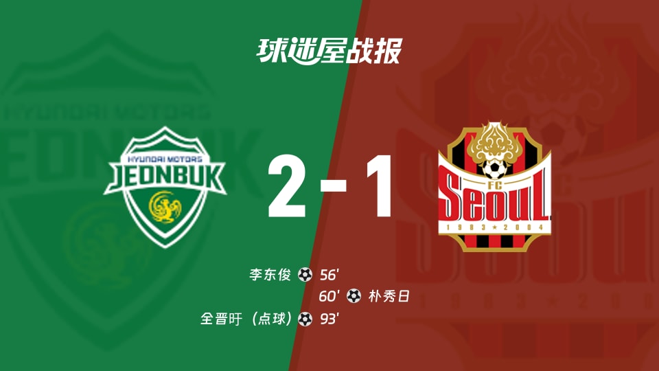 【韩K联冠军附加第5轮】全北现代vsFC首尔比赛结果：全北现代(2-1)FC首尔比分战报(2025年11月30日)