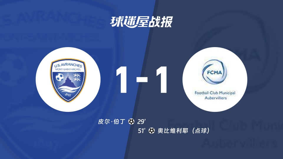 【法国杯第八圈】艾夫兰治斯vs奥比维利耶比赛结果：艾夫兰治斯(1-1)奥比维利耶比分战报(2025年11月30日)