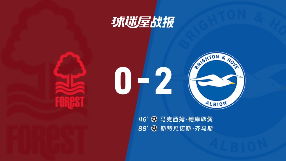 【英超联赛第13轮】诺丁汉森林vs布莱顿比赛结果：诺丁汉森林(0-2)布莱顿比分战报(2025年11月30日)