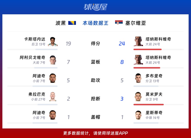 波黑vs塞尔维亚各项最佳