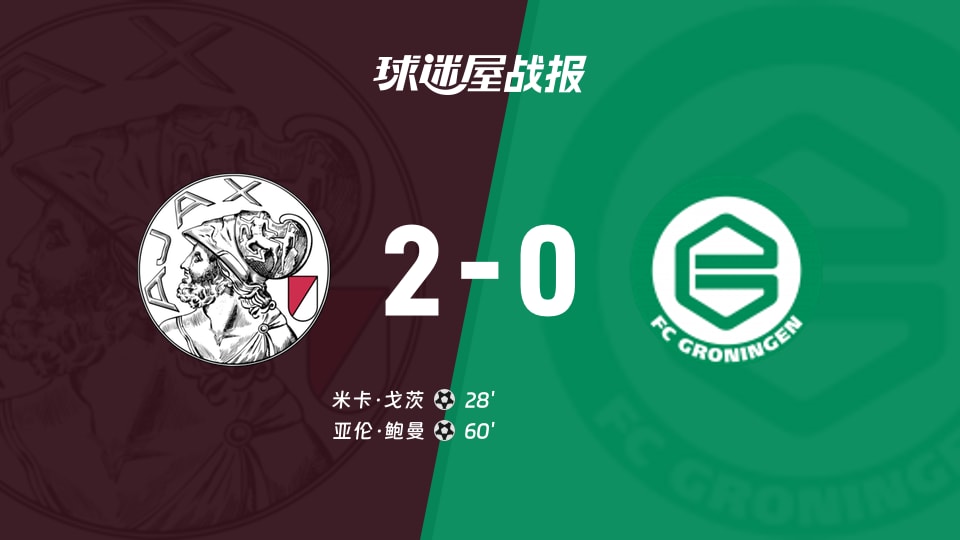 【荷甲联赛第14轮】阿贾克斯vs格罗宁根比赛结果:阿贾克斯(2-0)格罗宁根比分战报(2025年12月02日)