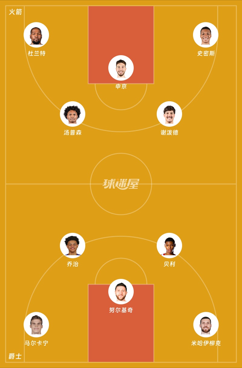 火箭vs爵士首发阵容