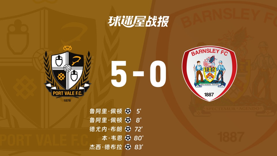【英锦赛第二圈】维尔港vs巴恩斯利比赛结果：维尔港(5-0)巴恩斯利比分战报(2025年12月03日)