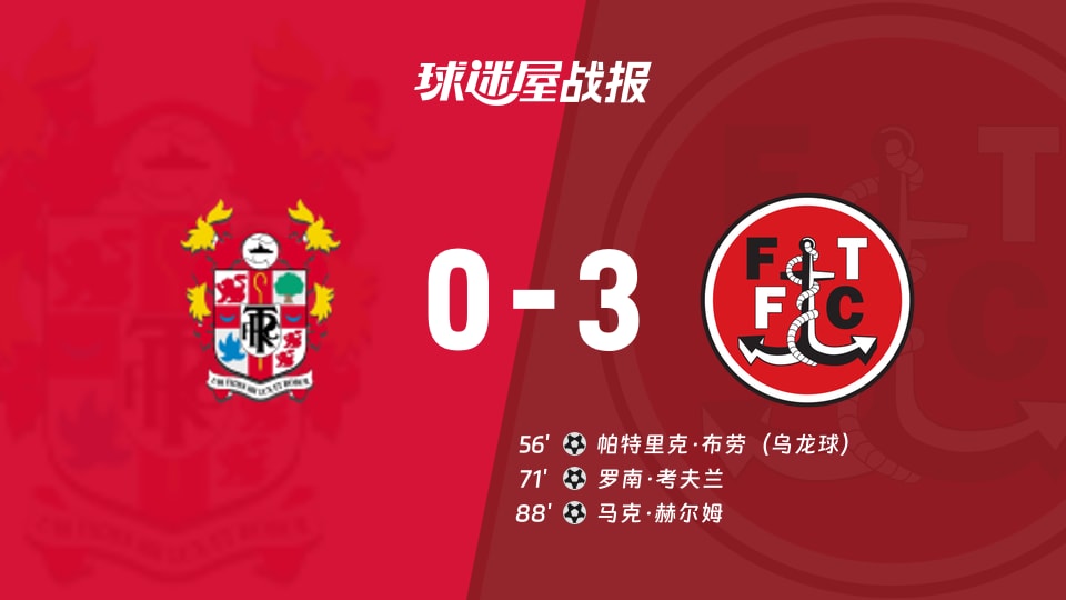 【英锦赛第二圈】特兰‮尔米‬流浪vs弗利‮伍特‬德比赛结果：特兰米尔流浪(0-3)弗利特伍德比分战报(2025年12月03日)