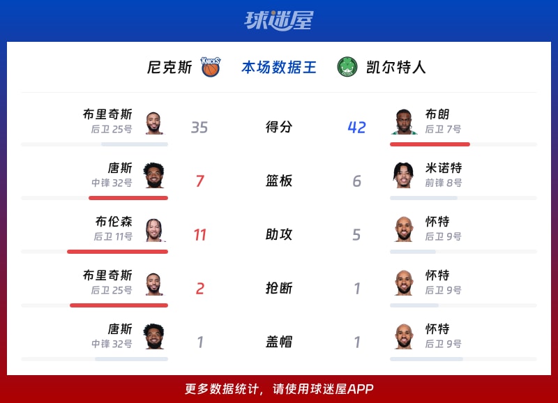尼克斯vs凯尔特人各项最佳