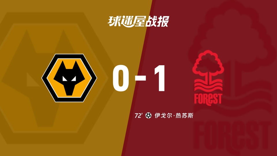 【英超联赛第14轮】狼队vs诺丁汉森林比赛结果:狼队(0-1)诺丁汉森林比分战报(2025年12月04日)
