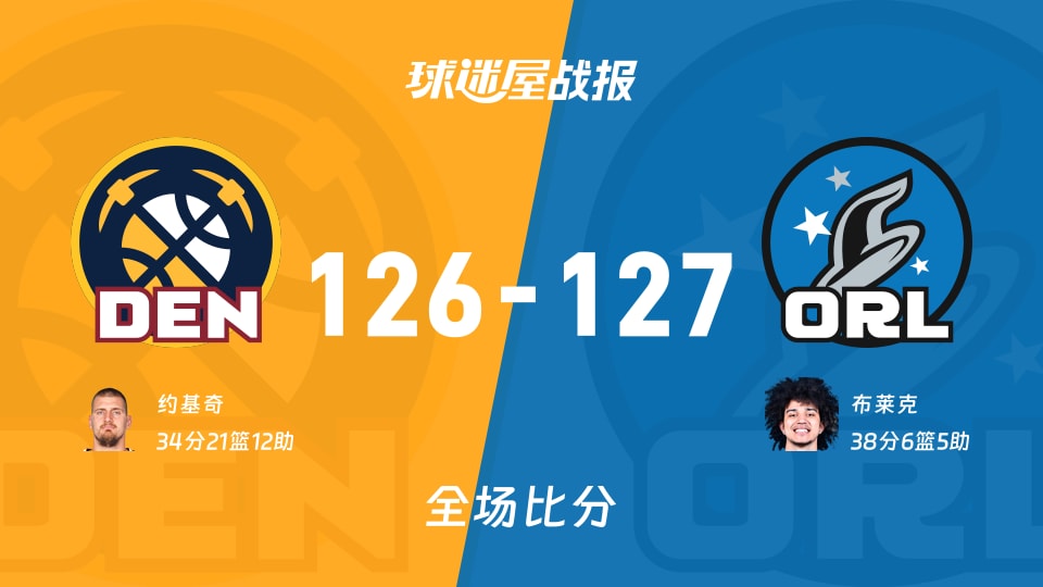 NBA掘金vs魔术战报:126-127,布莱克38+6+5