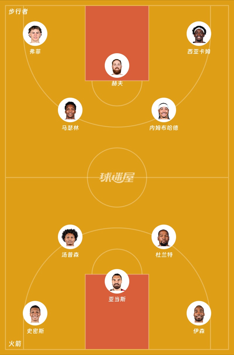 步行者vs火箭首发阵容