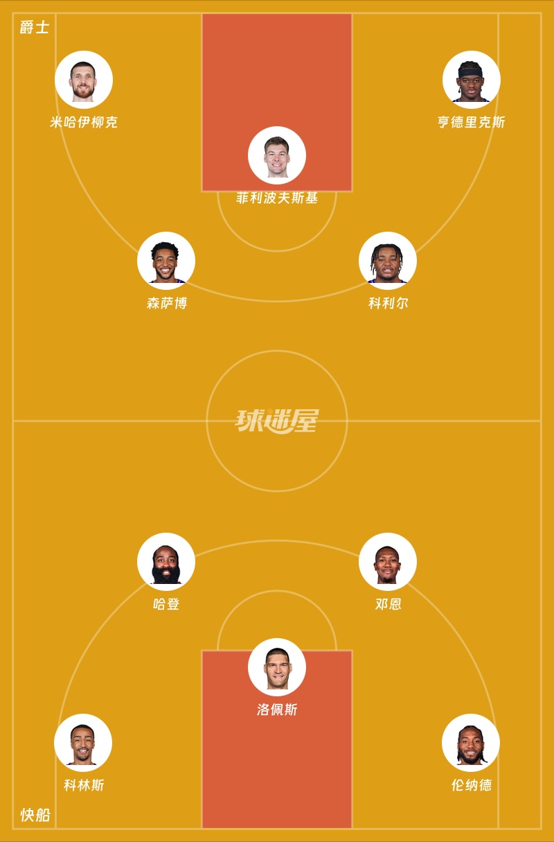 爵士vs快船首发阵容