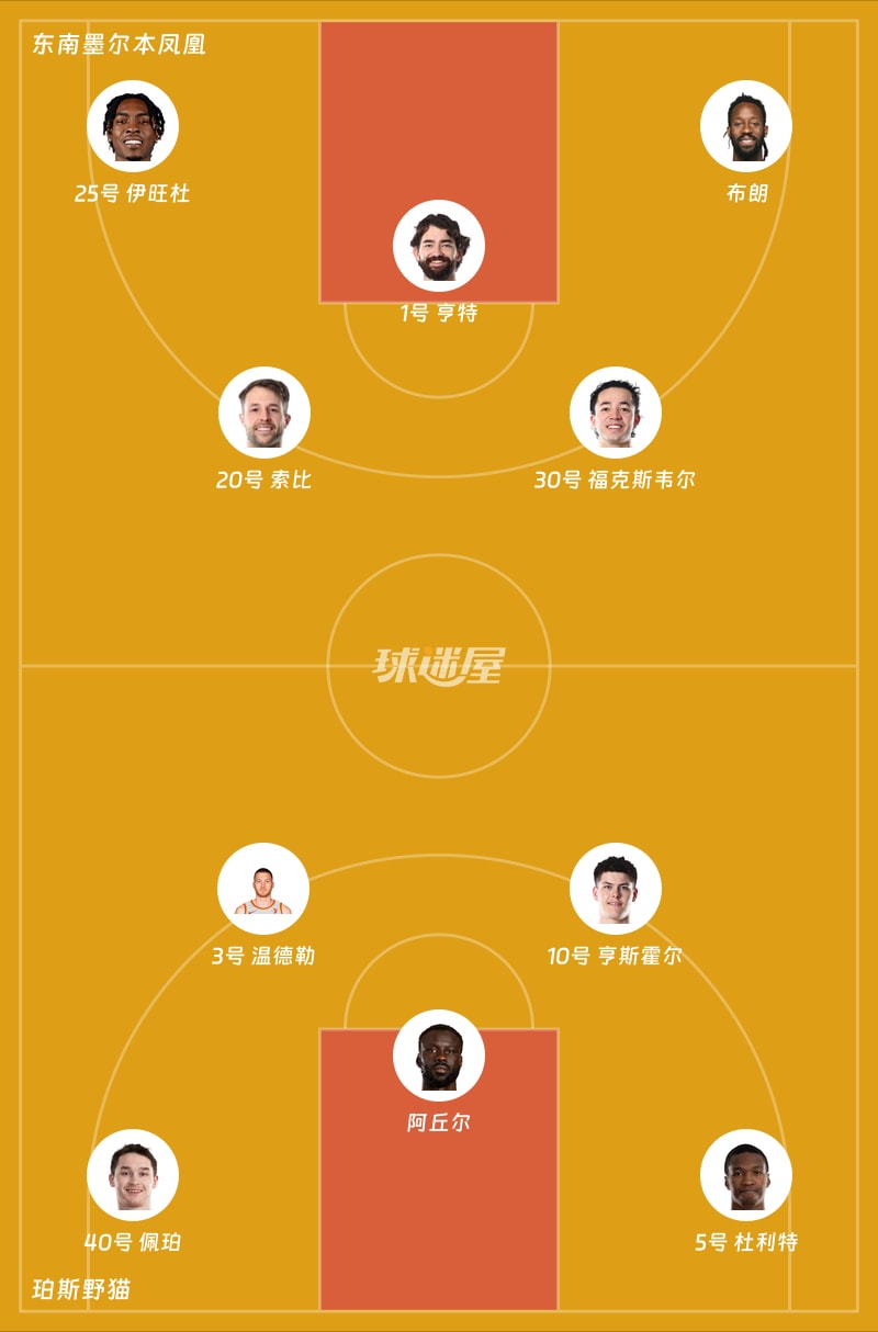 东南墨尔本凤凰vs珀斯野猫首发阵容