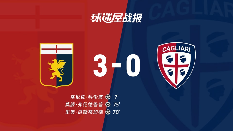 【意甲联赛第20轮】热那亚vs卡利亚里比赛结果：热那亚(3-0)卡利亚里比分战报(2026年01月13日)