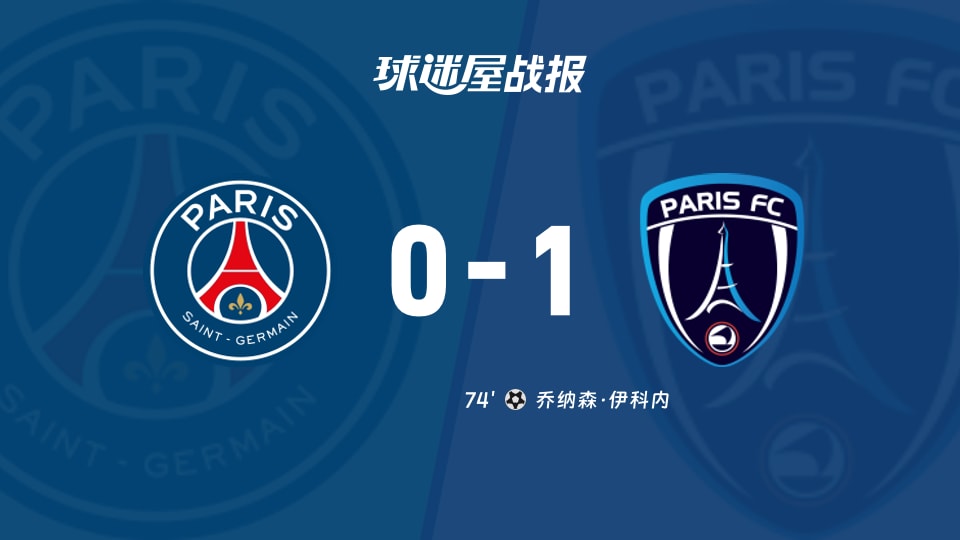 【法国杯1/16决赛】巴黎圣日耳曼vs巴黎FC比赛结果：巴黎圣日耳曼(0-1)巴黎FC比分战报(2026年01月13日)