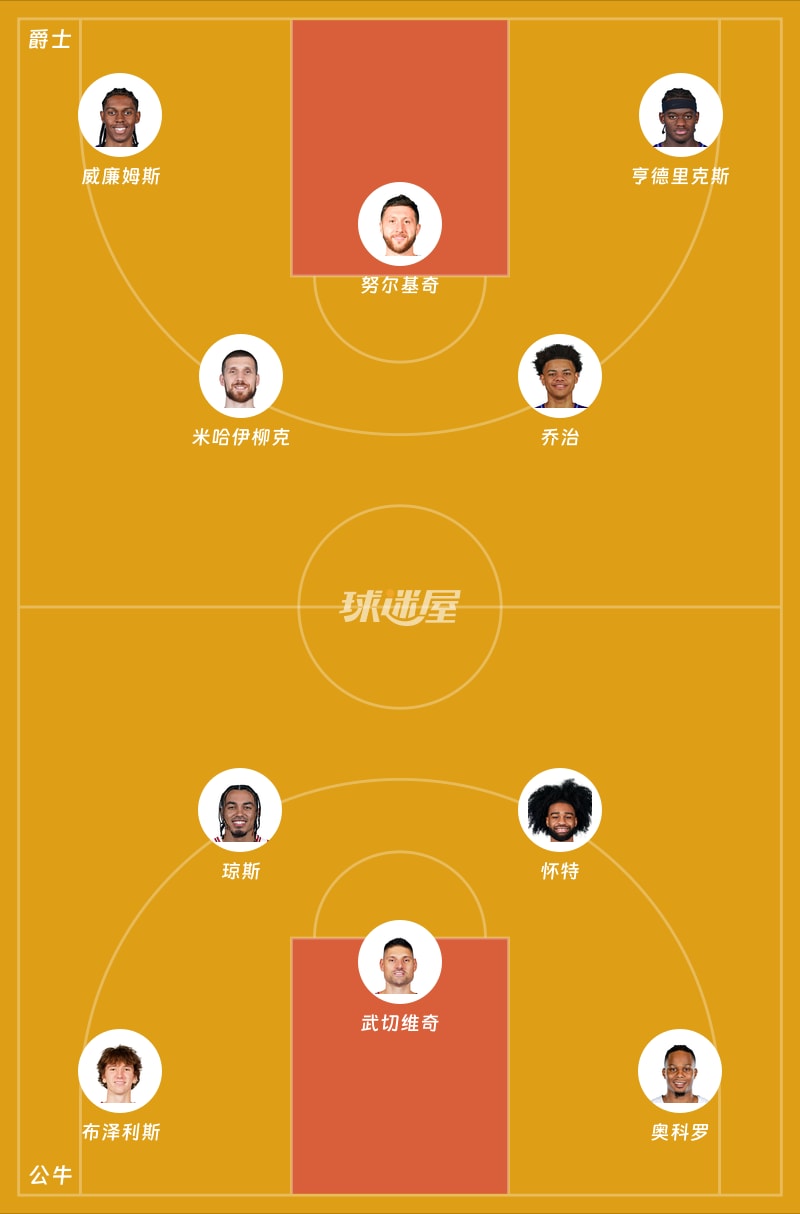 爵士vs公牛首发阵容