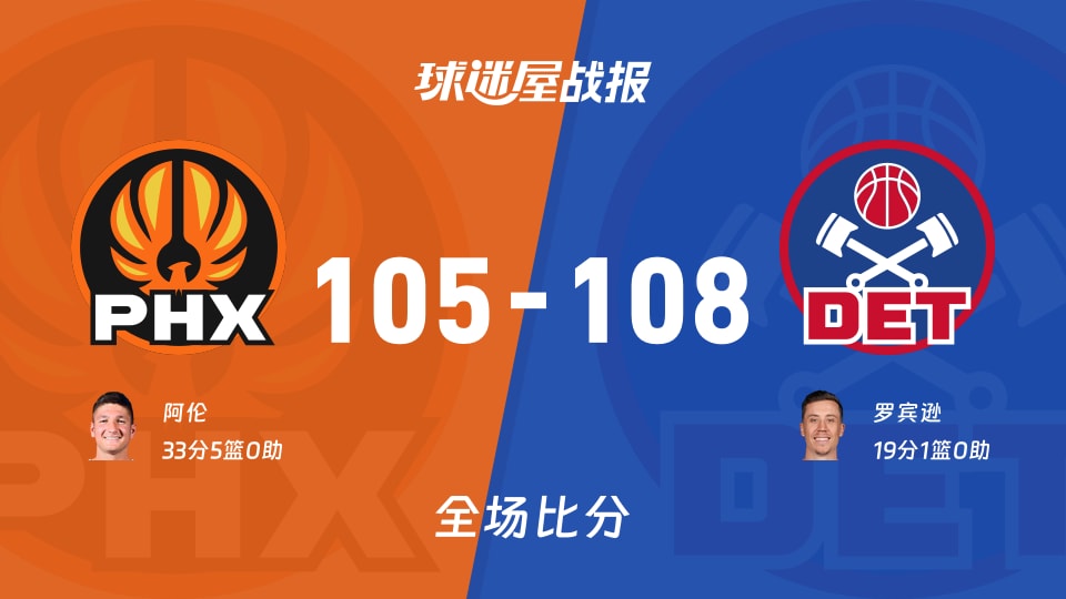 NBA常规赛：活塞以108-105战胜太阳，罗宾逊19+1