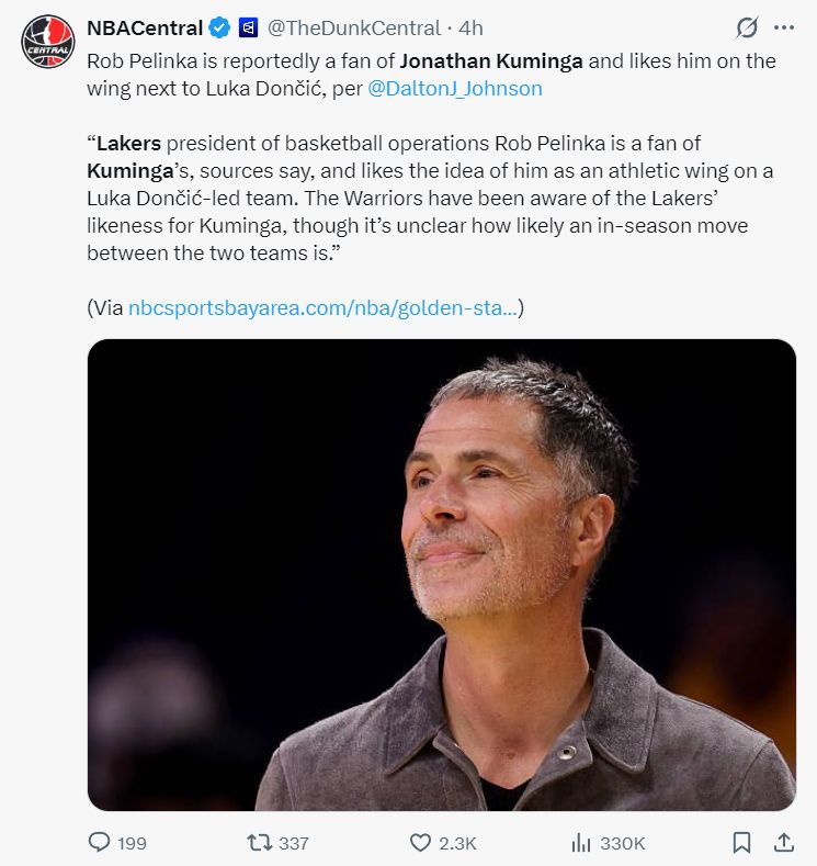 美记曝去年湖人已关注库明加：佩林卡喜爱成推手 3换1报价勇士未接受