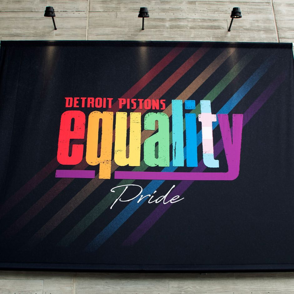 Check out the latest banner located outside of the Pistons practice facility in honor of PrideMonth. PistonsPowerHumanity