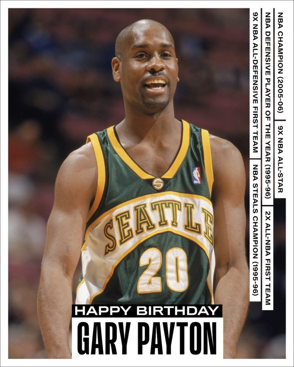 和我们一起祝9位NBAAllStar，2005-06赛季NBA冠军，1995-96年度最佳防守球员，以及Hoophall入选者53岁生日快乐。。。“手套，”加里·佩顿！恩巴达伊